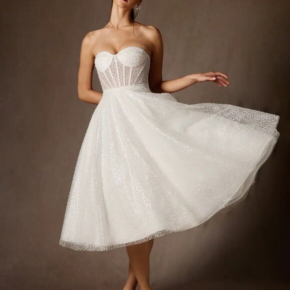 Azazie Diamond White A-Line Strapless Beading Dress - Picture 2 of 10